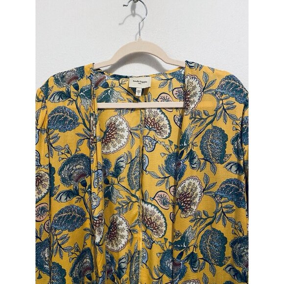Haute Hippie Tribe Top Womens Large Yellow Floral Open Front Kimono Boho Beachy - Picture 3 of 6